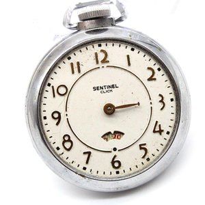 Vintage SENTINEL Pocket Watch Unisex Silver Tone Stainless Steel White Dial 60s